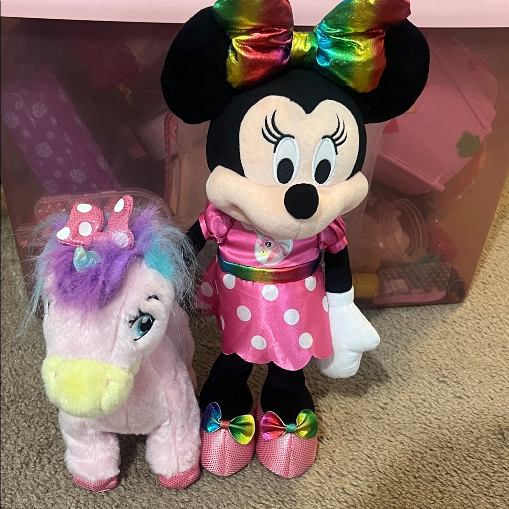 Disney Minnie Mouse Plush in Pink with Rainbow Bow